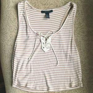 Striped lace-up front crop top